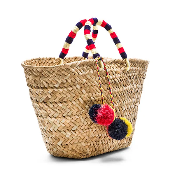 Summer Handmade Colorful Ball Wicker Woven Women Handbags Casual Large Rattan Basket Bags Beach Straw Bag Big Bucket Tote Purses