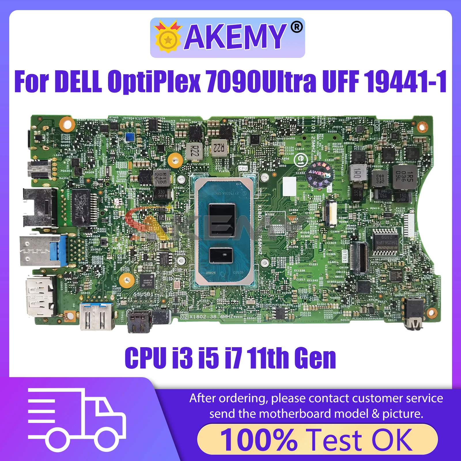 AKEMY 19441-1 Notebook Mainboard For Dell Optiplex 7090 Ultra UFF 00RG7D 0JDG23 03XYT6 Motherboard with CPU I3 I5 i7 11th Gen