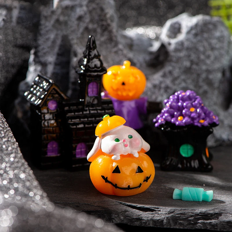 Halloween Ornament Micro Landscape Decoration Accessories Wizard Ghost Pumpkin Rabbit Bat Tree Magic House Resin Ornaments