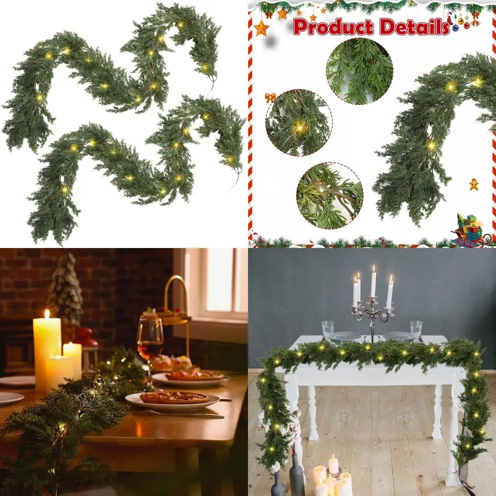 

LED Christmas Garland with Lights, Artificial Cedar Cypress Vines for Holiday Decorations