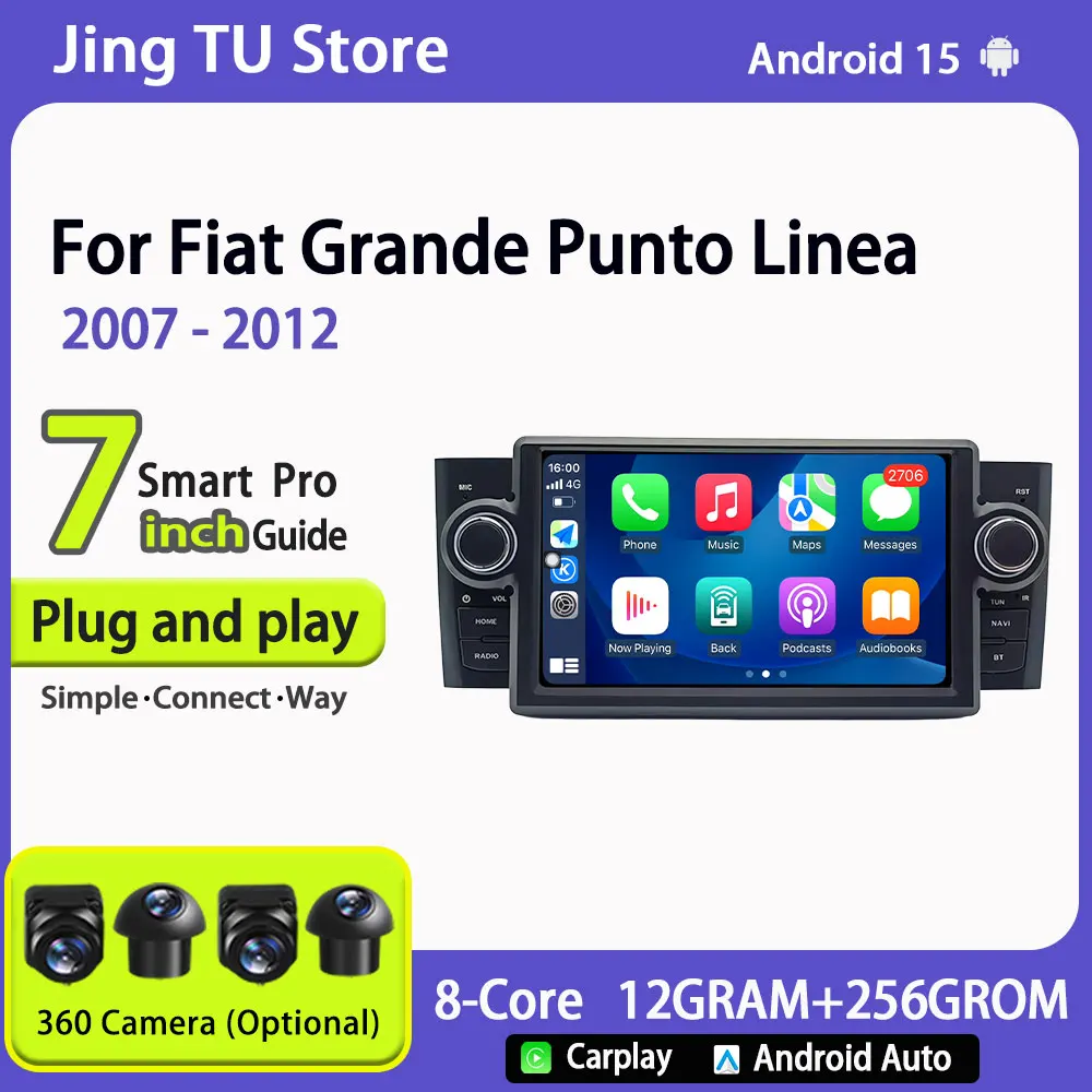 Car Radio Multimedia Player For Fiat Grande Punto Linea 2007-2012 GPS Navigation Wireless CarPlay Android Auto RDS Audio Stereo
