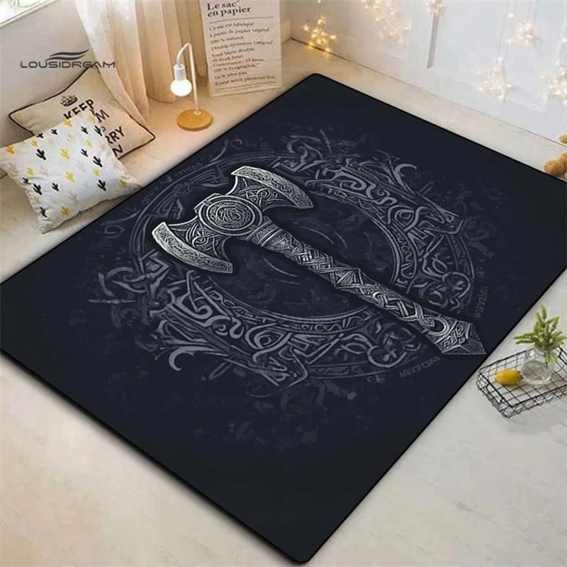 Vintage Viking Rune Hammer Area Rug Non Slip Washable Floor Mat For Living Room Bedroom Kitchen Home Decor