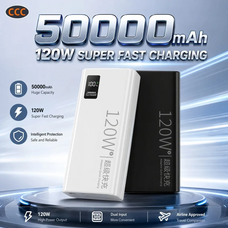 50000mAh Power Bank Large Capacity Super-Fast Charging with Digital Display Portable Mobile Power Supply for All Phones 2026
