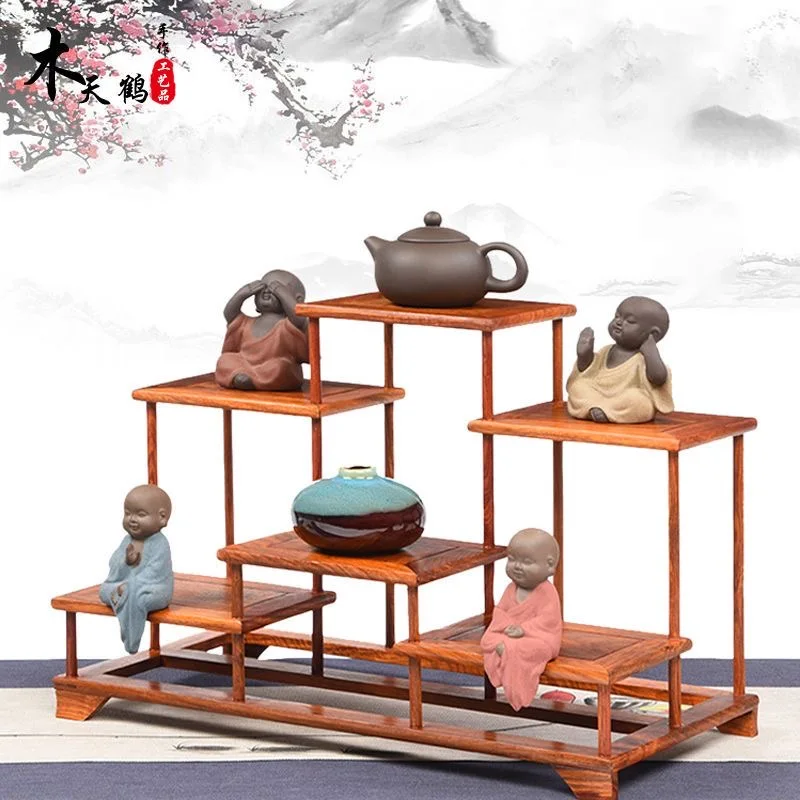Chinese Style Wenge Wood Tea Storage Shelf, Handmade Solid Wood Organizer for Teacup, Teapot, Tea Pet & Tea Set