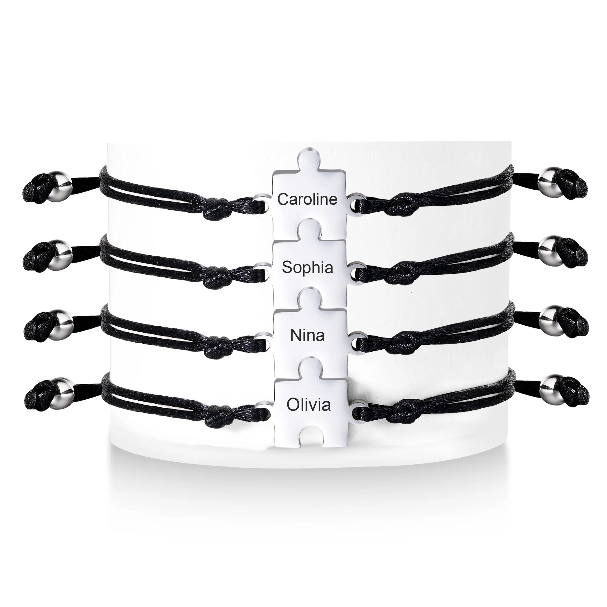 Personalized Name Puzzle Bracelets, Black Rope Adjustable String Wristband for Women Men Sister Friendship BFF Couple Jewelry - view 4