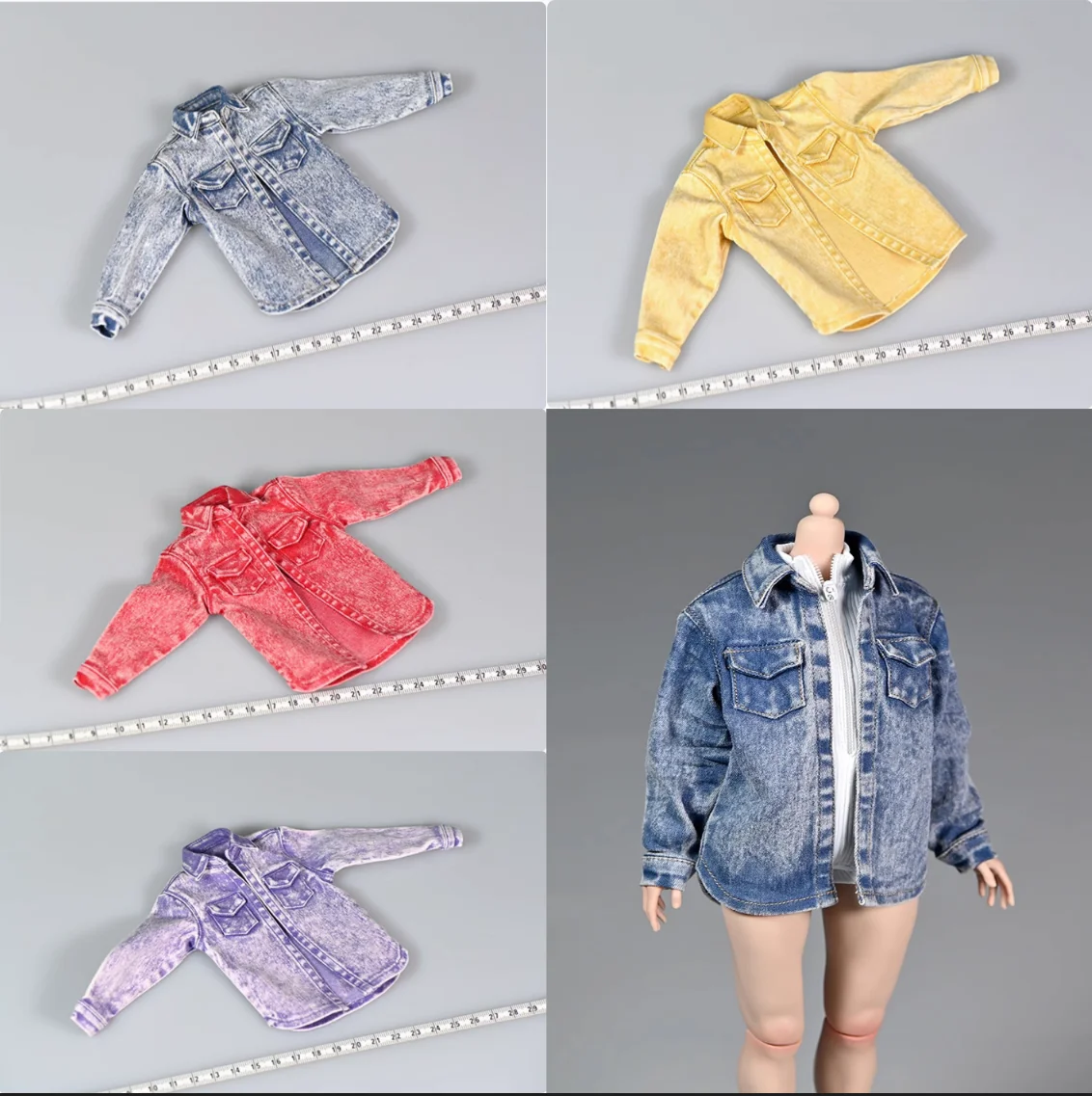 

1/6 Female Soldier Clothing Accessories Trendy Washed Denim Shirt Loose Workwear Model Toy For 12'' Action Figure Body In Stock