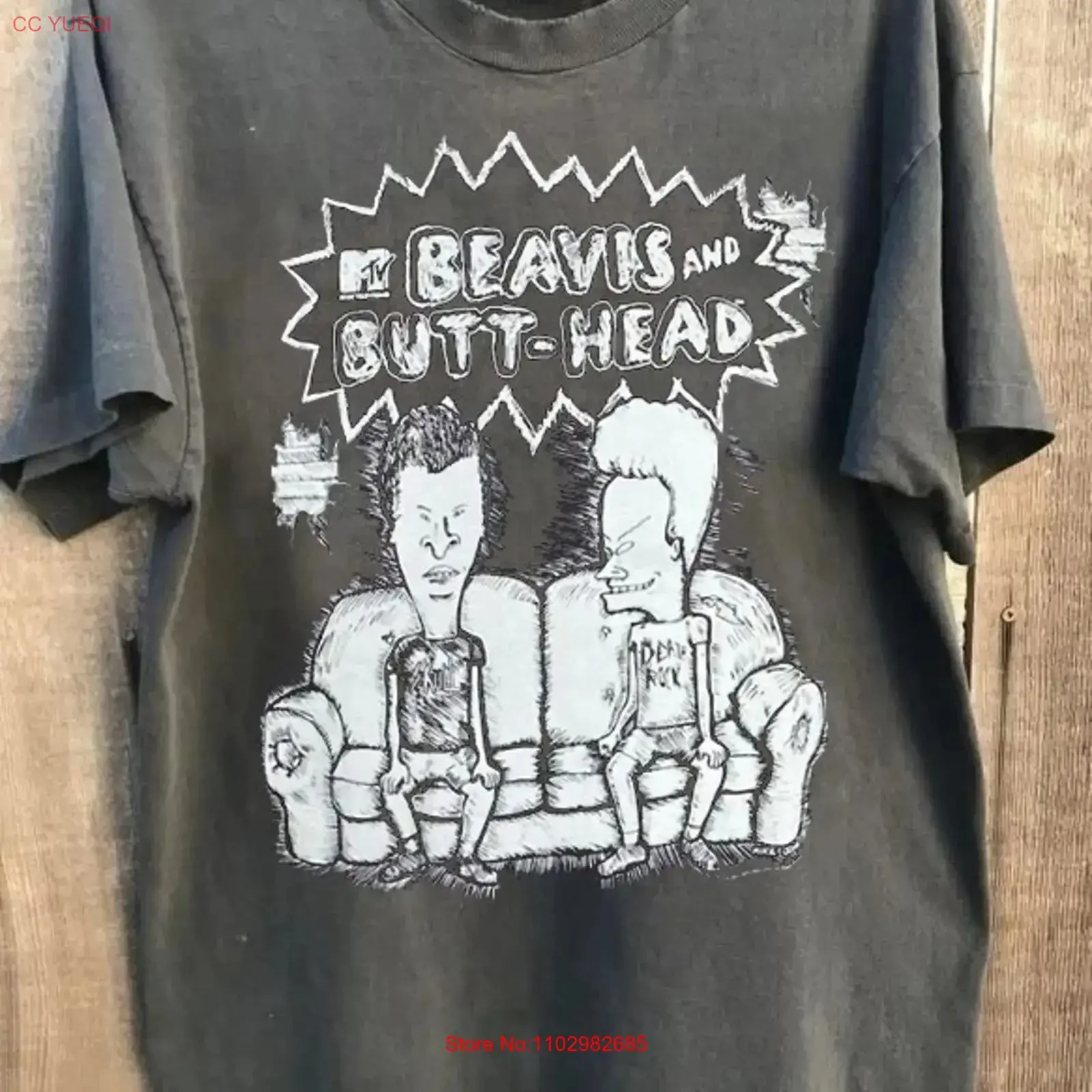 Футболка MTV Beavis Butthead с коротким рукавом, цвета антрацит, размер S-5XL, винтажная, с эффектом потертости, модная, унисекс, мягкая, эластичная, повседневная, дышащая.