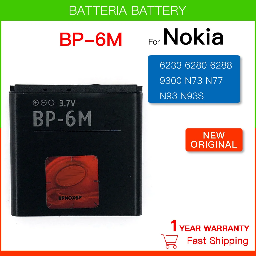 Batería recargable BP-6M para teléfono Nokia N73 N77 N93 N93S 3250 6151 6233 6234 6280 6288 6290 9300I 9300 BP6M