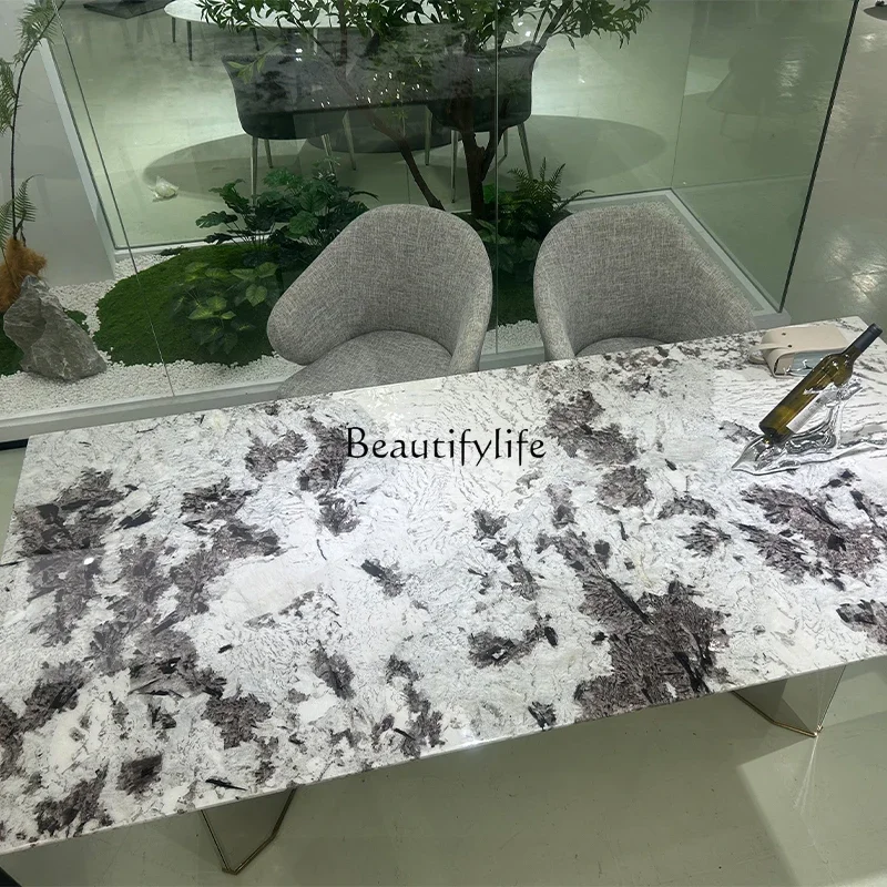 yj57 Imported natural marble dining table rectangular light luxury stone Italian household dining table