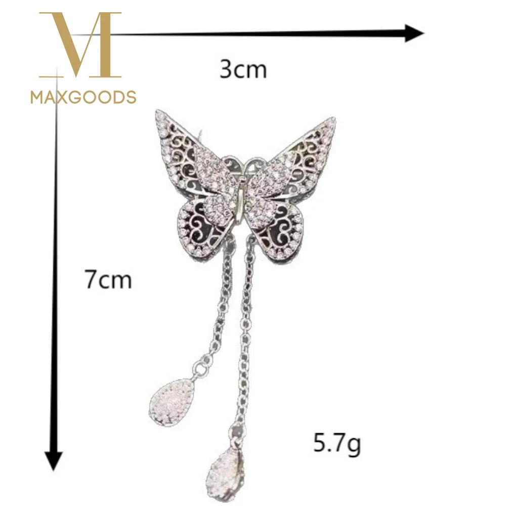 Fashion 7CM Butterfly Brooch Water Drop Tassel Multi-Occasion Wear Clothing Dress Badge Pin DIY Collar Lapel Pin Women