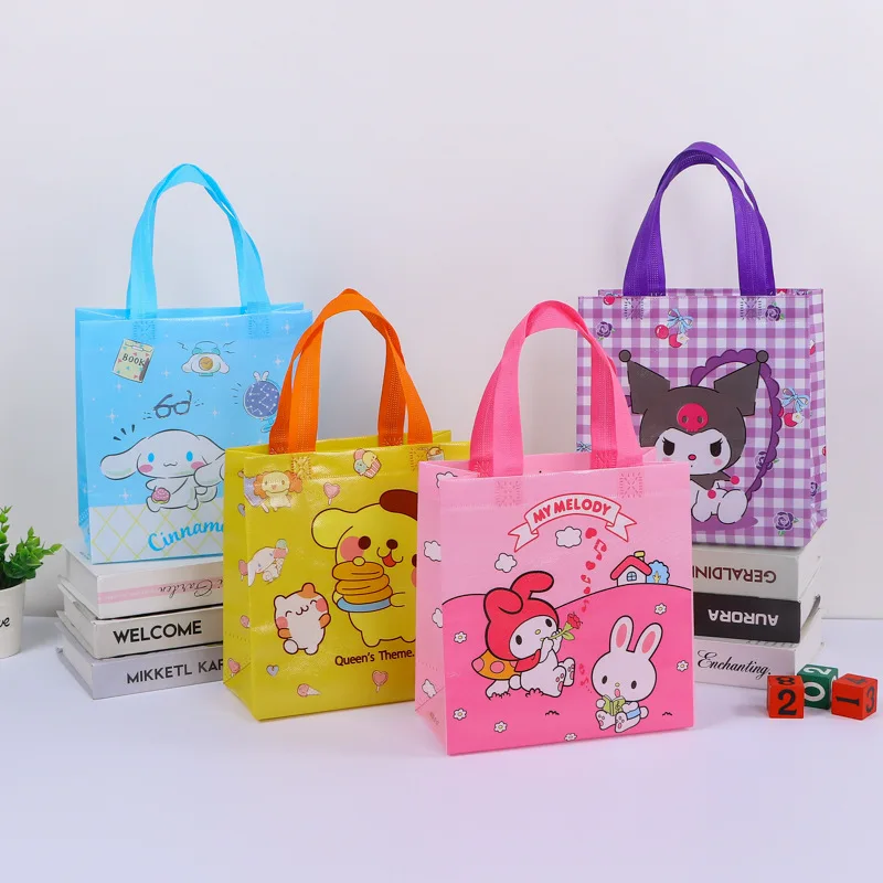 Sanrio Cartoon Non-woven Handbags Anime Figures Hello Kitty Kuromi Cinnamoroll Kawaii Waterproof Tote Bag Kdis Party Gifts Bags