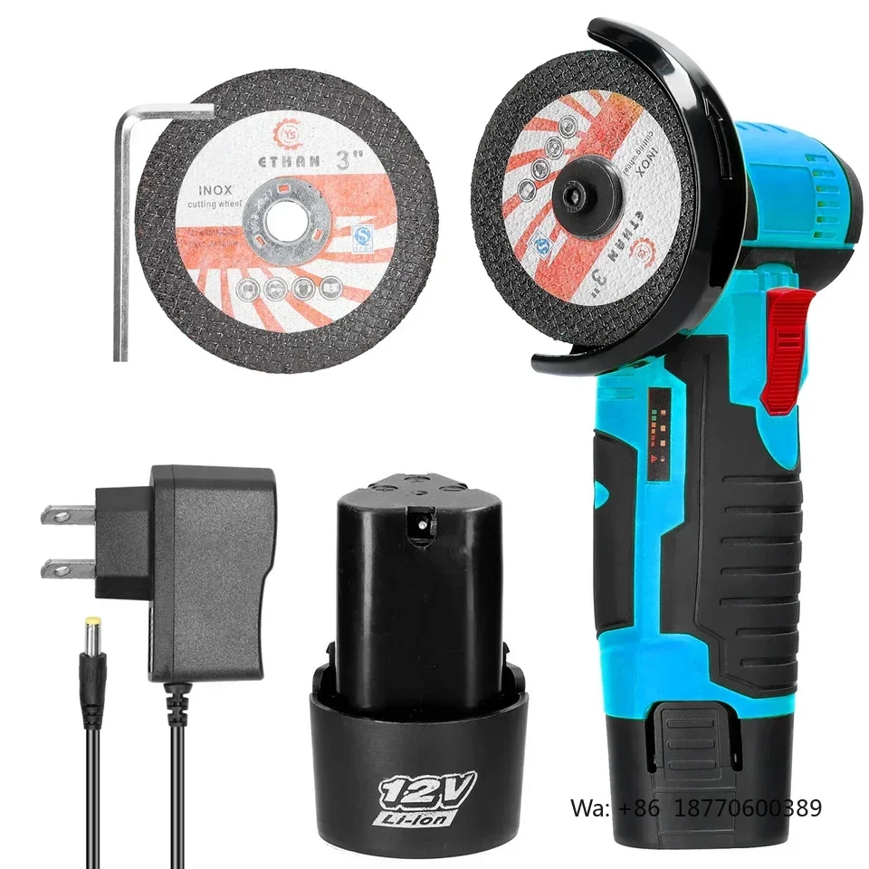 12V Mini Cordless Angle Grinder, Brushed Motor, Polishing & Cutting, Slide Switch, Rechargeable with Battery, Industrial Power