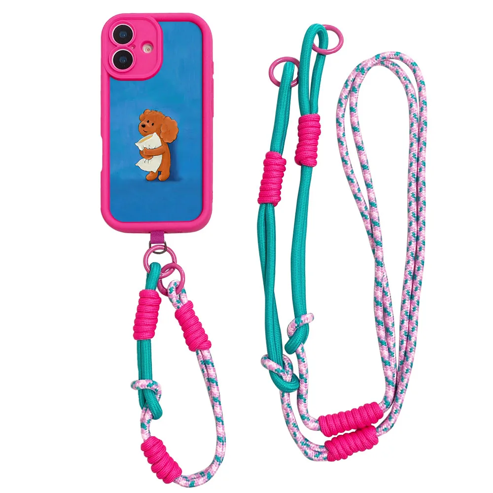 2025 adorável cão bonito crossbody cordão caso para iphone16 15 14 13 12 11 17 pro max xs max xr 7 8 plus corrente de pulso longa corda capa