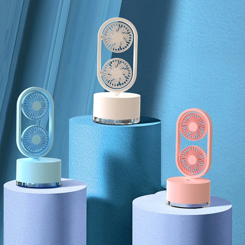 Hai Đầu Nhỏ Quạt Để Bàn Hoạt Động Êm Di Động Mini USB Sạc Quạt Để Bàn Không Khí Lưu Thông Xoay Được Trang Sức Giọt
