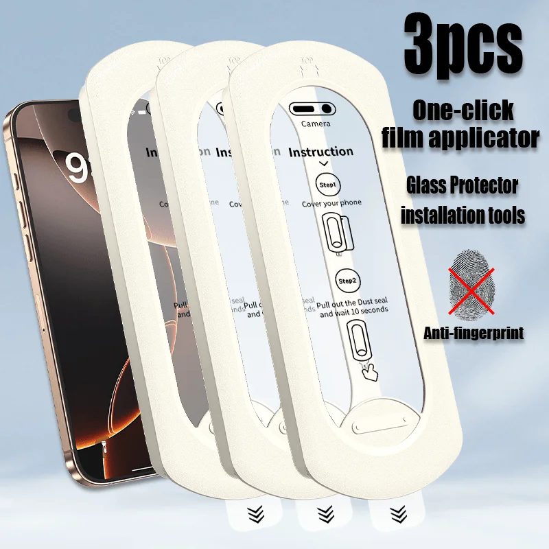 

3Pcs Tempered Glass For iPhone 16ProMax Screen Protector 15 14 13 Anti Fingerprint Full Coverage Case Easy Install Box Protector