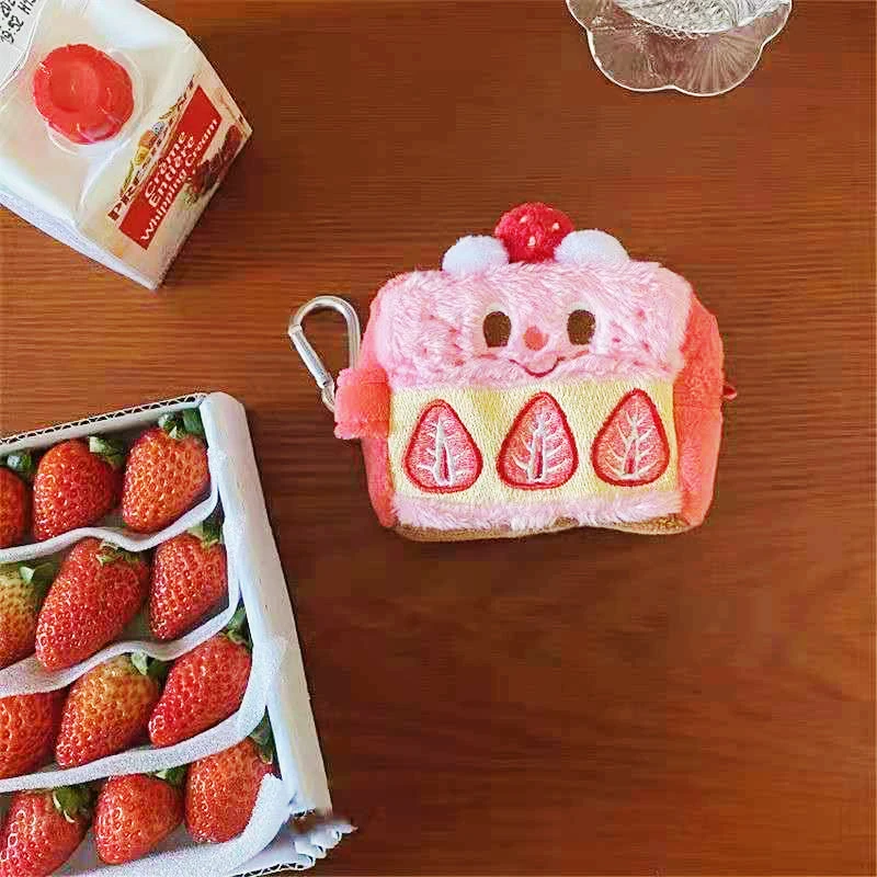 1Pc Cute Fun Pink Purse portafogli Mini peluche Strawberry Cake portamonete bella custodia per auricolari borsa per soldi con cerniera borsa per bambini