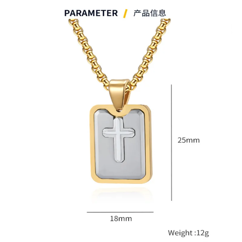Men's Hip Hop Three-Layer Beveled Stainless Steel Charm Necklace European Small Size Square Pendant with Trendy Butterfly Shape