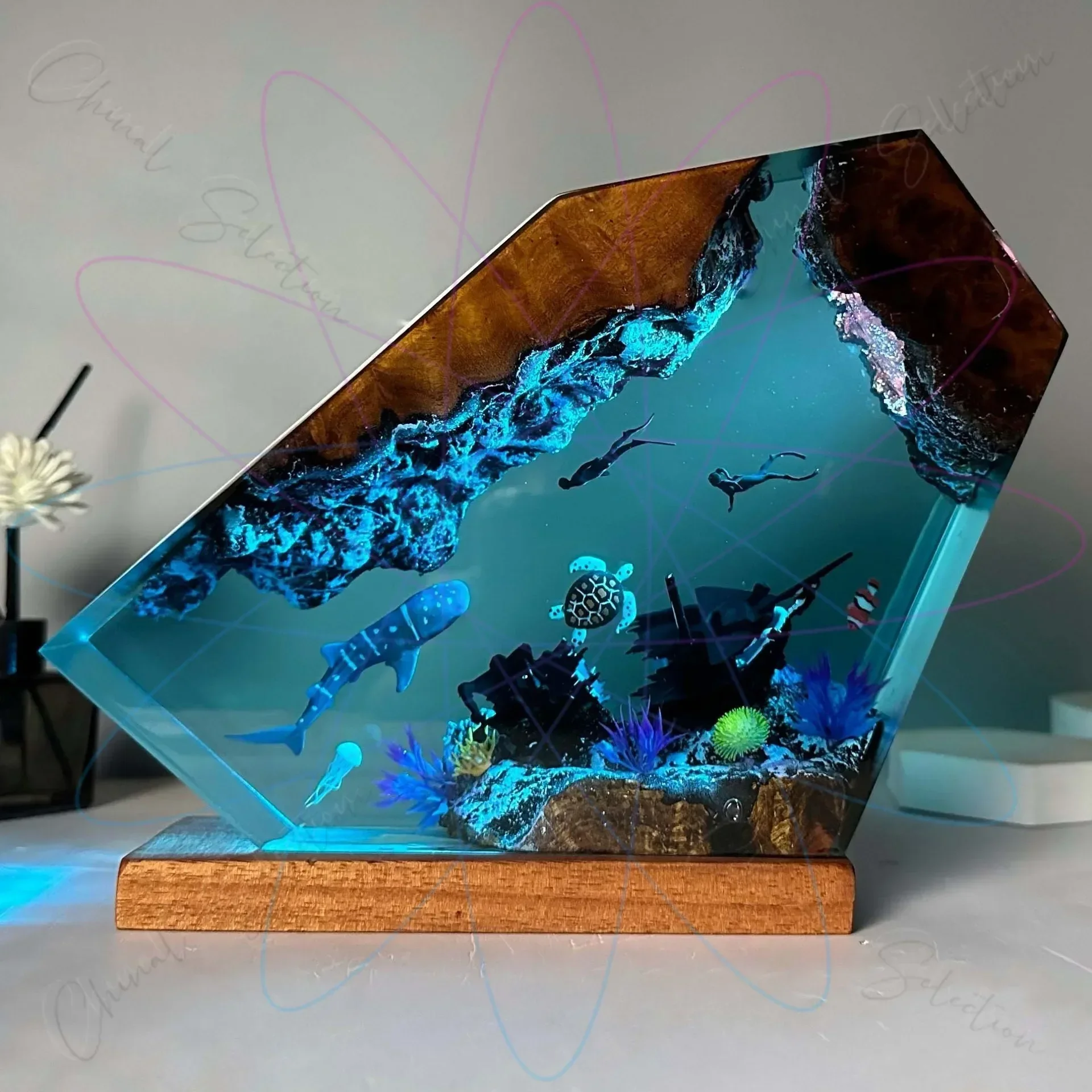 Submarine Resin Lamp, Whale, Sea Turtle, Human Diving Creative Night Light, Personalized Home Explosion Decoration, Unique Gift