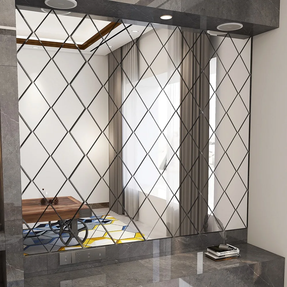 10/17/32/58 قطعة ثلاثية الأبعاد مرآة ملصقات جدار ديكور فني للمنزل DIY بها بنفسك الماس مثلثات المعين ذاتية اللصق الاكريليك لغرفة المعيشة