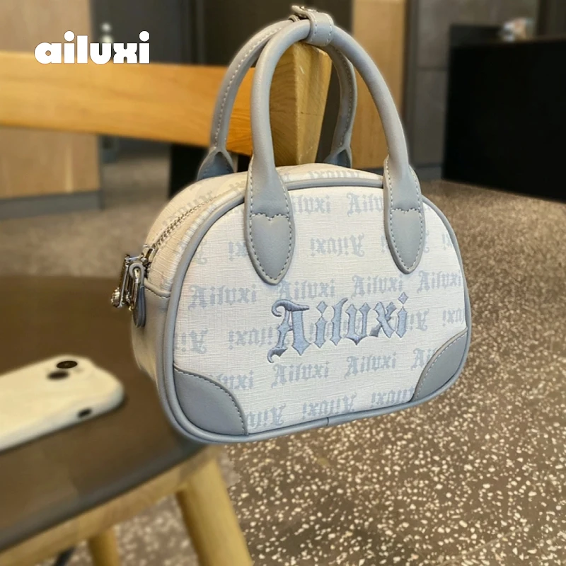 

AILUXI Bowling Bag for Girl Original Designer Brand Gray Boston Crossbody Handbag with Adjustable Shoulder Strap Christmas Gift