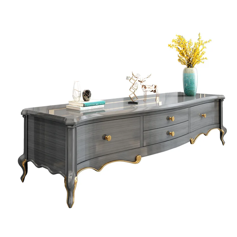 

Modern light luxury American solid wood TV cabinet coffee table combination floor cabinet advanced gray European furniture