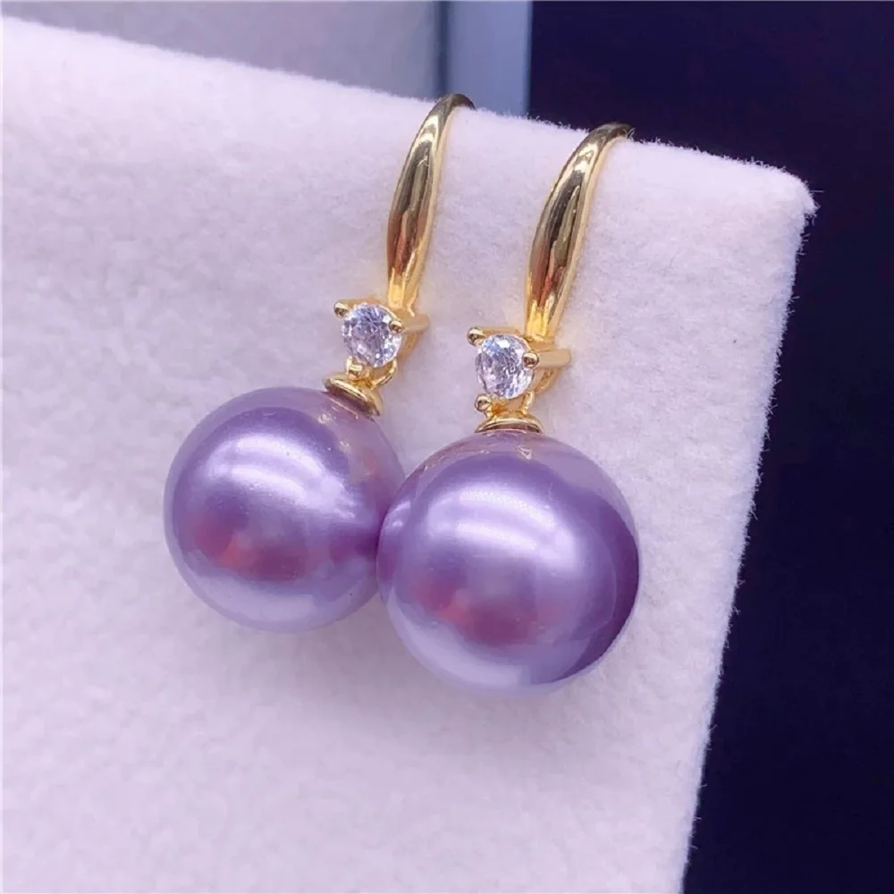 New 5 Colors Charming AAA+NATural 8-9mm  9-10mm Purple Round South Sea Pearl Earrings Pendant Earrings 925s