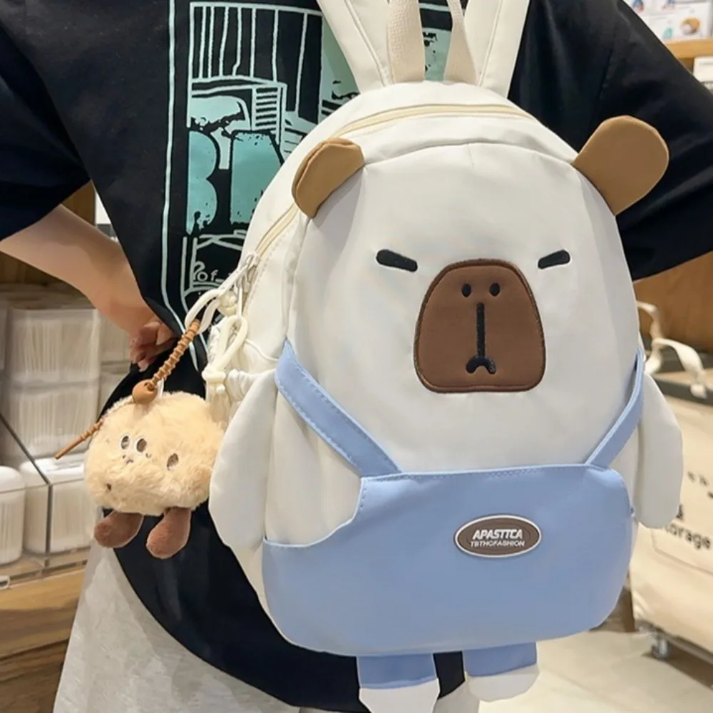 Mochila Capivara dos desenhos animados para crianças, Saco De Escola De Nylon De Grande Capacidade, Saco De Armazenamento Impermeável