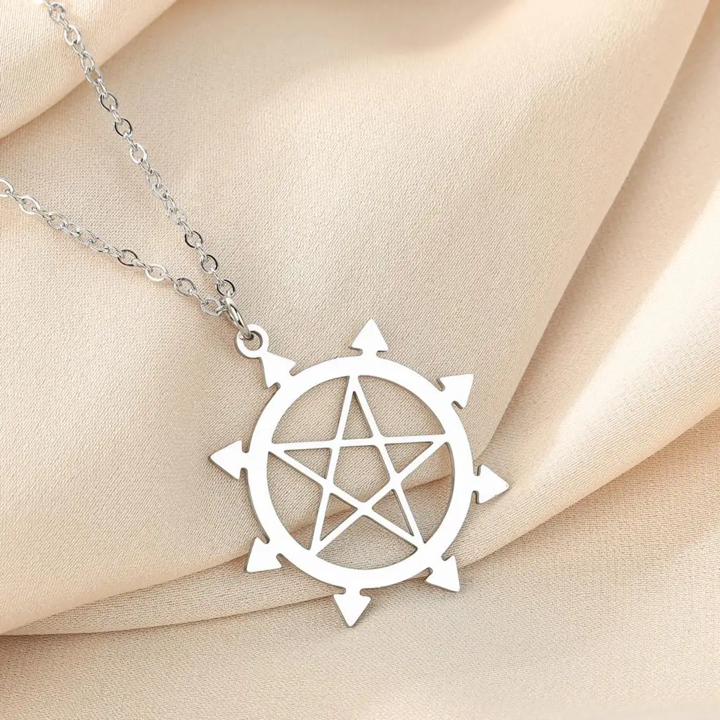 Todorova Stainless Steel Eight Pointed Star Pendant Pentagram Necklace For Femme Men Gothic Pagan Jewelry Talisman Gift