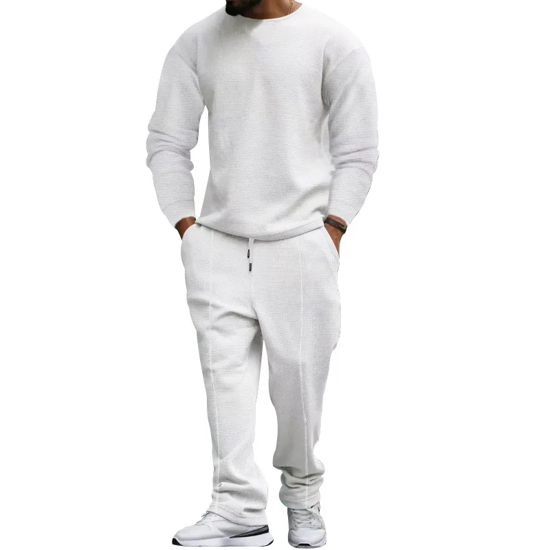 Spring and autumn two-piece crewneck long-sleeved T-shirt and trousers casual sports suit for men