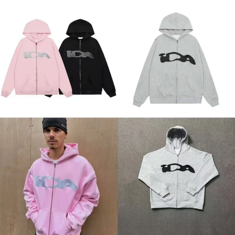 سترة صوفية بغطاء للرأس وسحاب مع تطريز حروف Ida للنساء ملابس خارجية للخريف والشتاء في الشارع