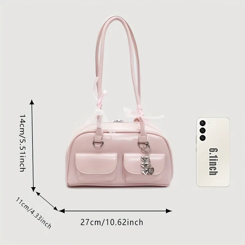 Fashion Shoulder Bag for Women Bright Pink, Zipper Closure Large Capacity Korean Y2k Versatile Handheld Underarm Bag, Party Bags