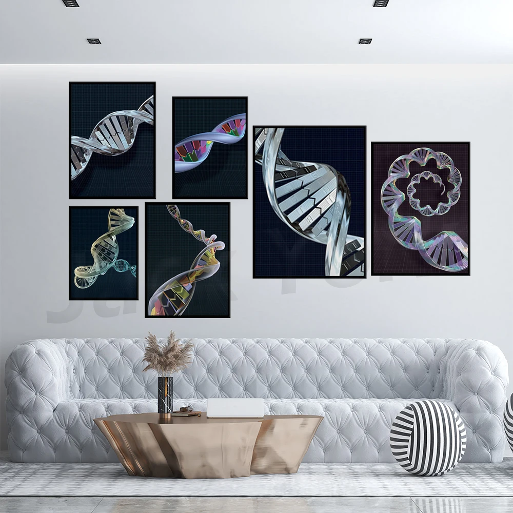 Spiral DNA Print Explores Man's Cosmic Connection to the Universe, Colorful DNA Art,  Sci-Fi Genome, DNA Science Poster