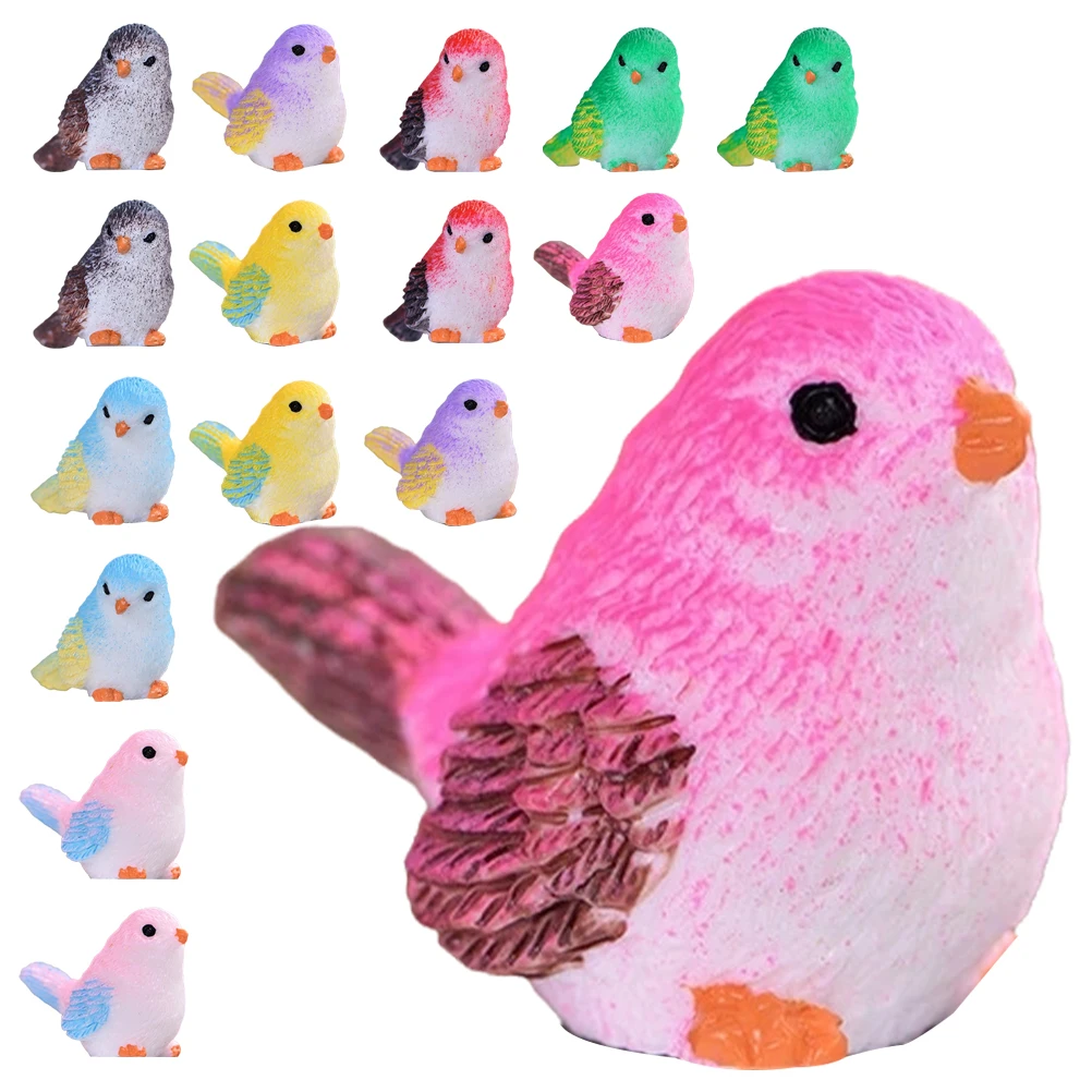 

16 Pcs Birds Figurines Resin Miniatures Durable Decorative Tiny Desktop Miniature Bird Animals Garden Desk Accessories