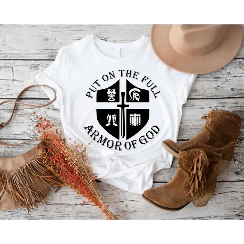 ضع على درع الله الكامل تي شيرت درع يفسسيون فارس الظلام المسيحي الديني