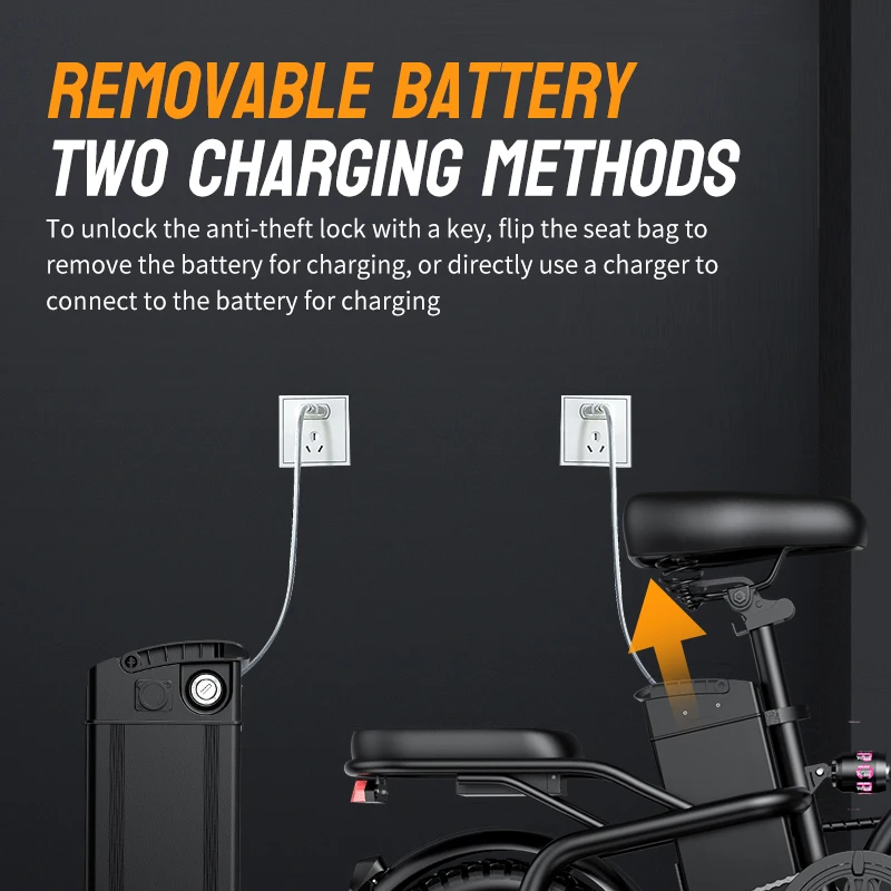 Folding Electric Bike for Adults, 400W Brushless Motor, Triple Shock Absorption, Removable 48V Lithium Battery, 3 Riding Modes Foldable E‑Bike for City Commuting image 8