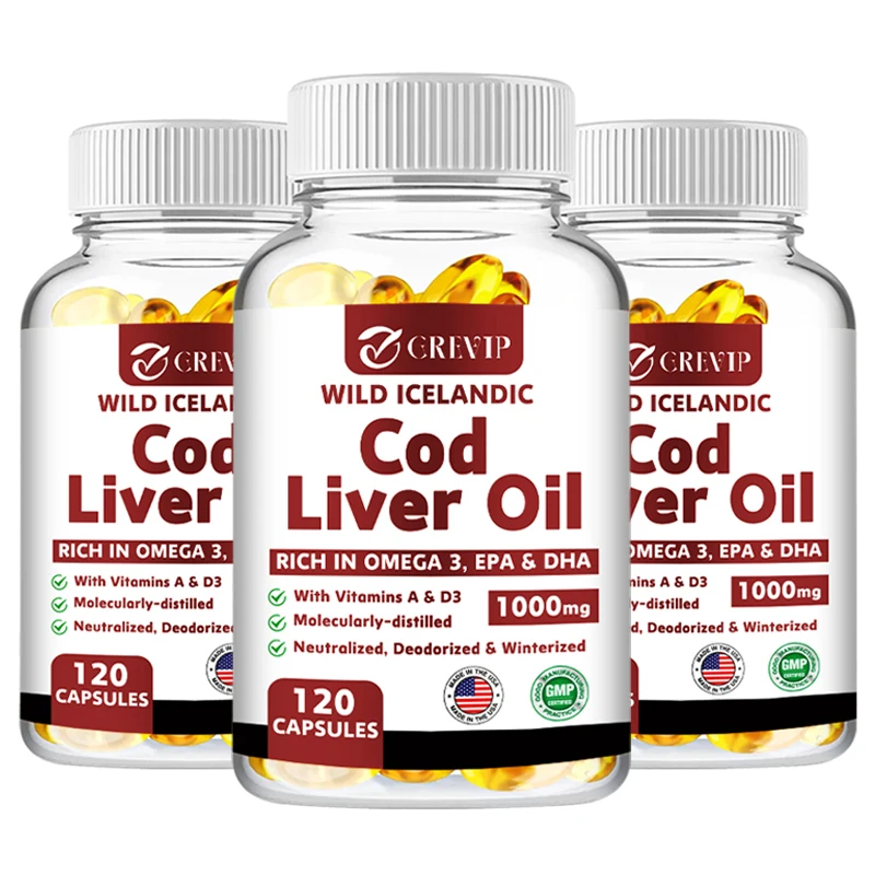 

Cod Liver Oil Capsules - with Omega 3 EPA/DHA - for Heart Joint Brain & Immune Support