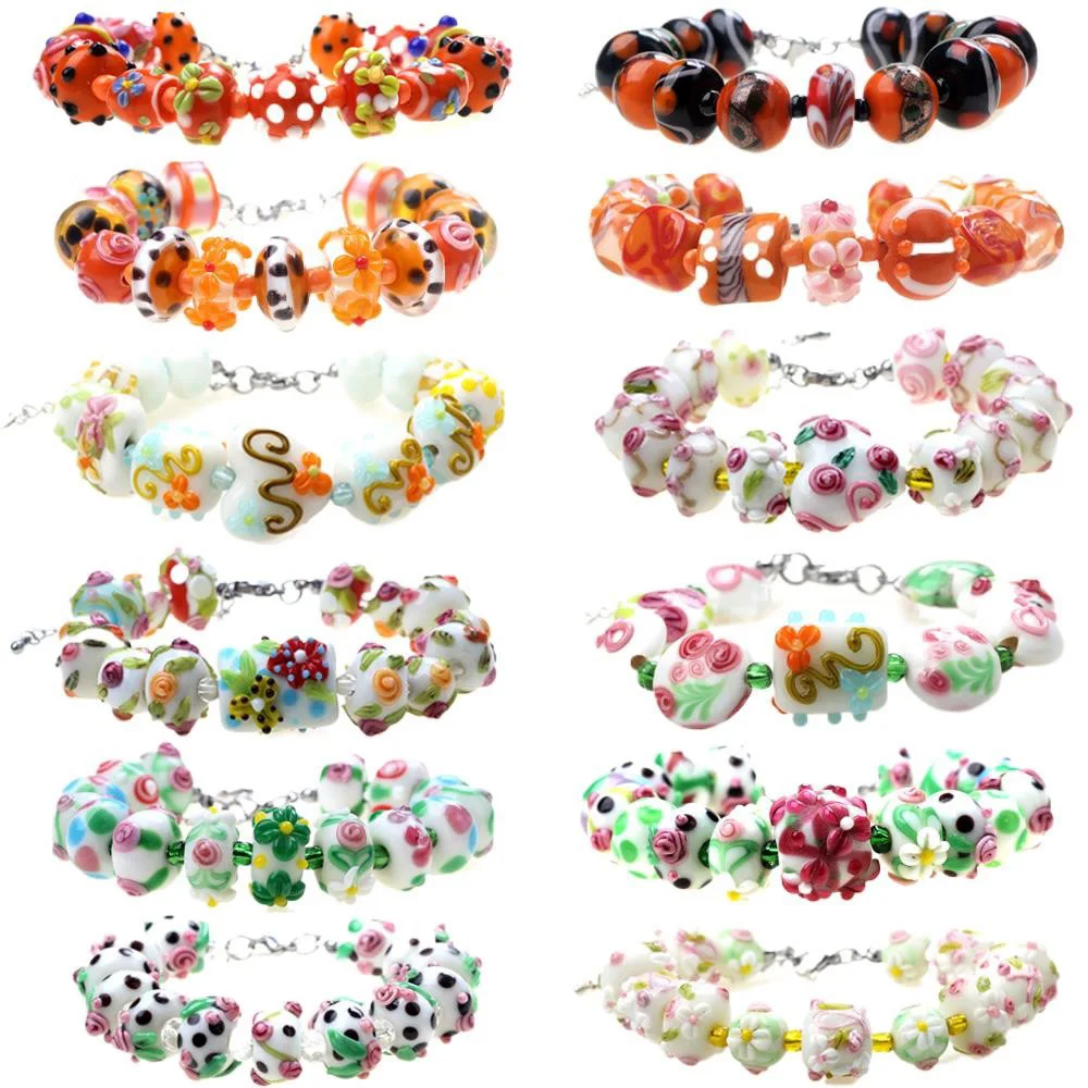 Only Sell 1set!! Good Quality!! Porcelain white/orange!!! Pure Handmade Retro Lampwork Glass Beads For Crafts Charm Bracelets!