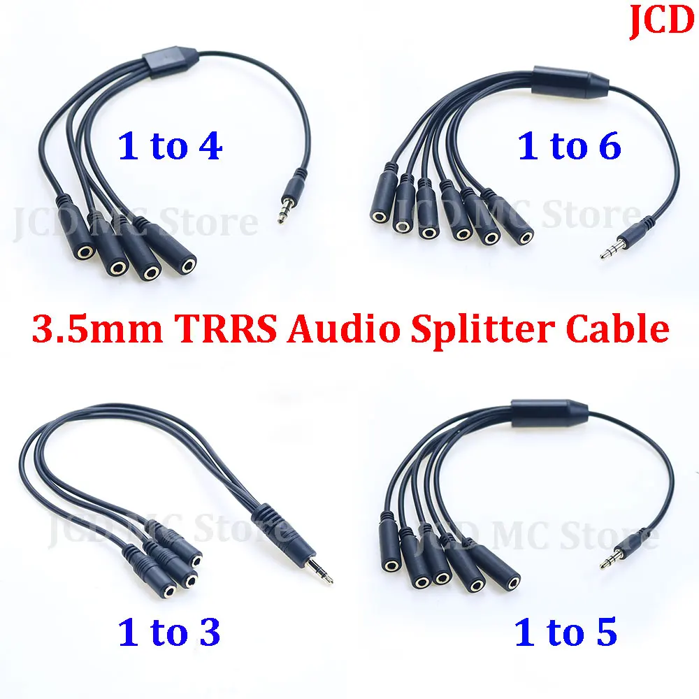1/8 3.5mm TRS Male To 3/4/5/6 Ports 3.5mm Female Jack Headphone Splitter Cable Stereo AUX Audio Adapter for PC MP3 MP4TV Speaker
