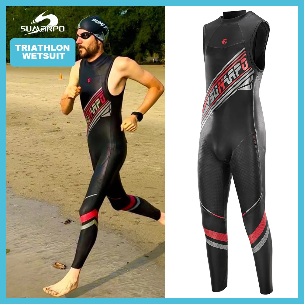 

SUMARPO Triathlon Wetsuits for Men, 5mm Sleeveless Yamamoto Neoprene Smoothskin for Open Water Swimming, Fina Approved