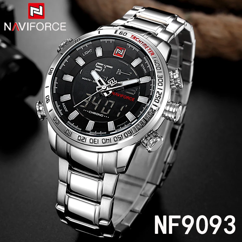 NAVIFORCE Top Brand Men Quartz Watch Sport Watch For Men Chronograph LED Digital Wristwatch Military Steel Waterproof Clock