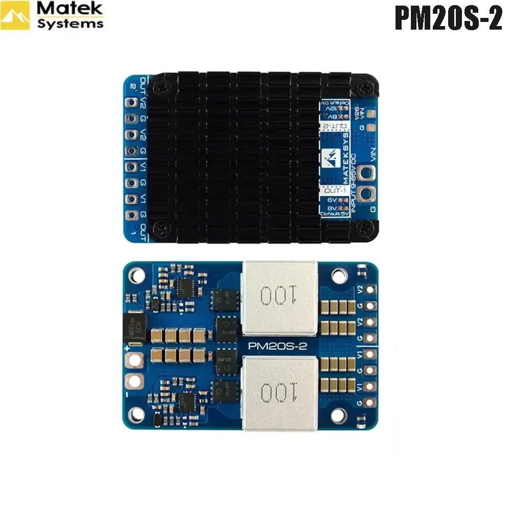 Mateksys PM20S‑2 Power Module, 9‑85V DC 4‑20S LiPo Input, Dual Independent Adjustable BEC 15A Continuous 22A Peak
