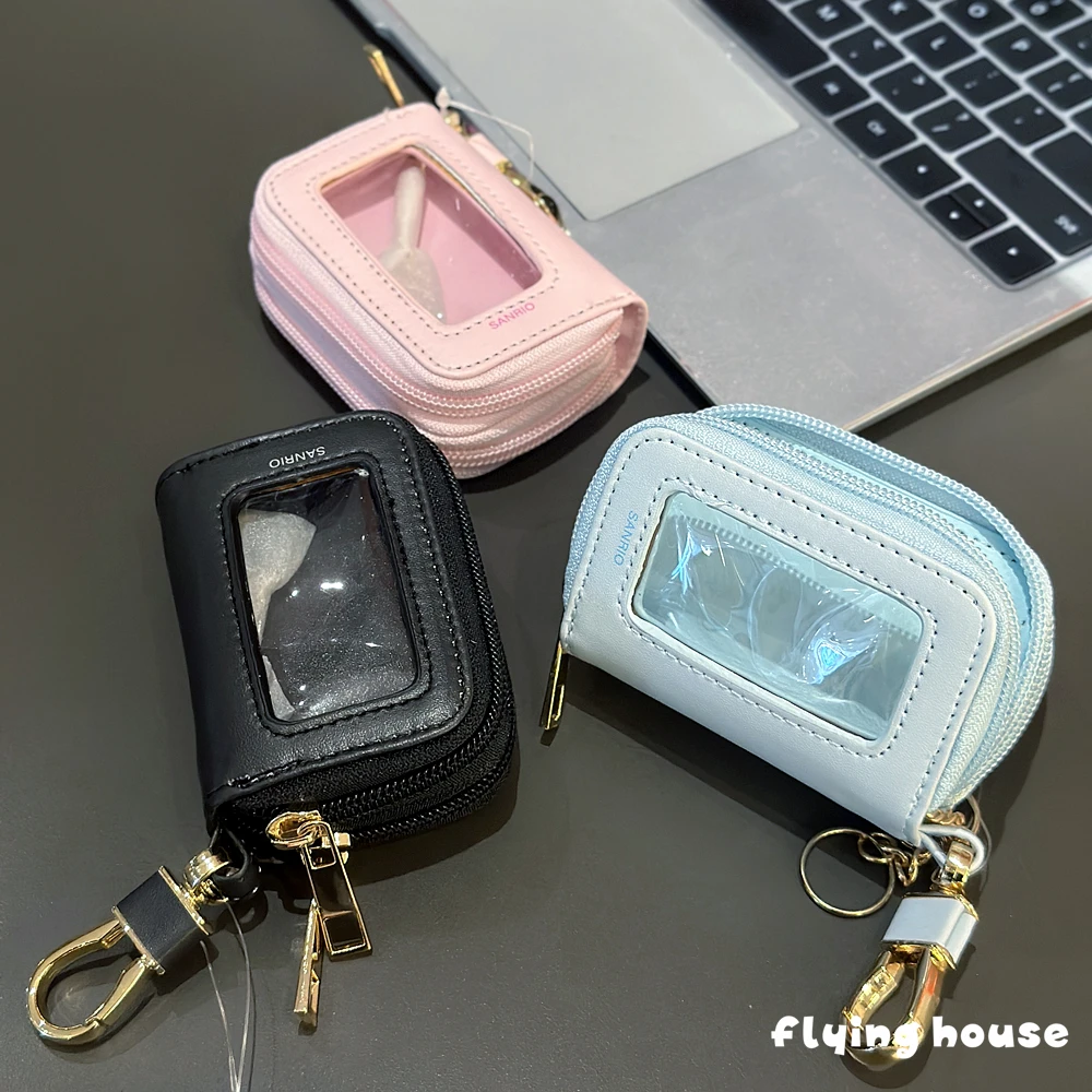 Bolsa para llaves de coche de dibujos animados de cuero Pu Kuromi My Melody Cinnamoroll, funda para llaves, Mini bolsa, bolsa de almacenamiento multifuncional portátil, regalo con cremallera