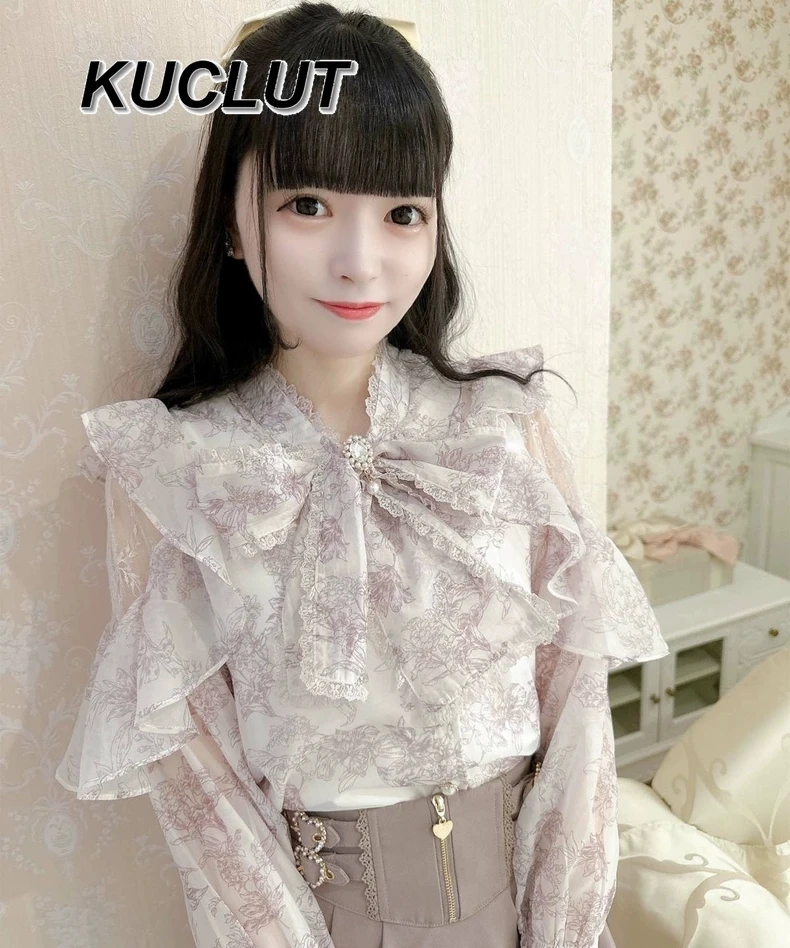 

Топы в стиле Лолиты, новые милые милые элегантные блузки в японском стиле, классические женские рубашки с принтом, весна-осень