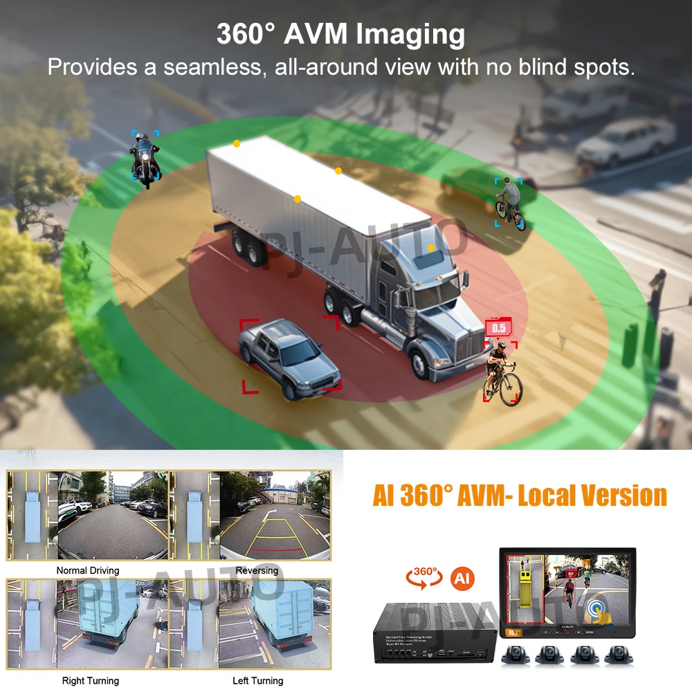 PJAUTO AI 360 Degree Truck Camera System Bus Security 360 Surround Panorama View System for Bus Truck Caravan RV Fleet