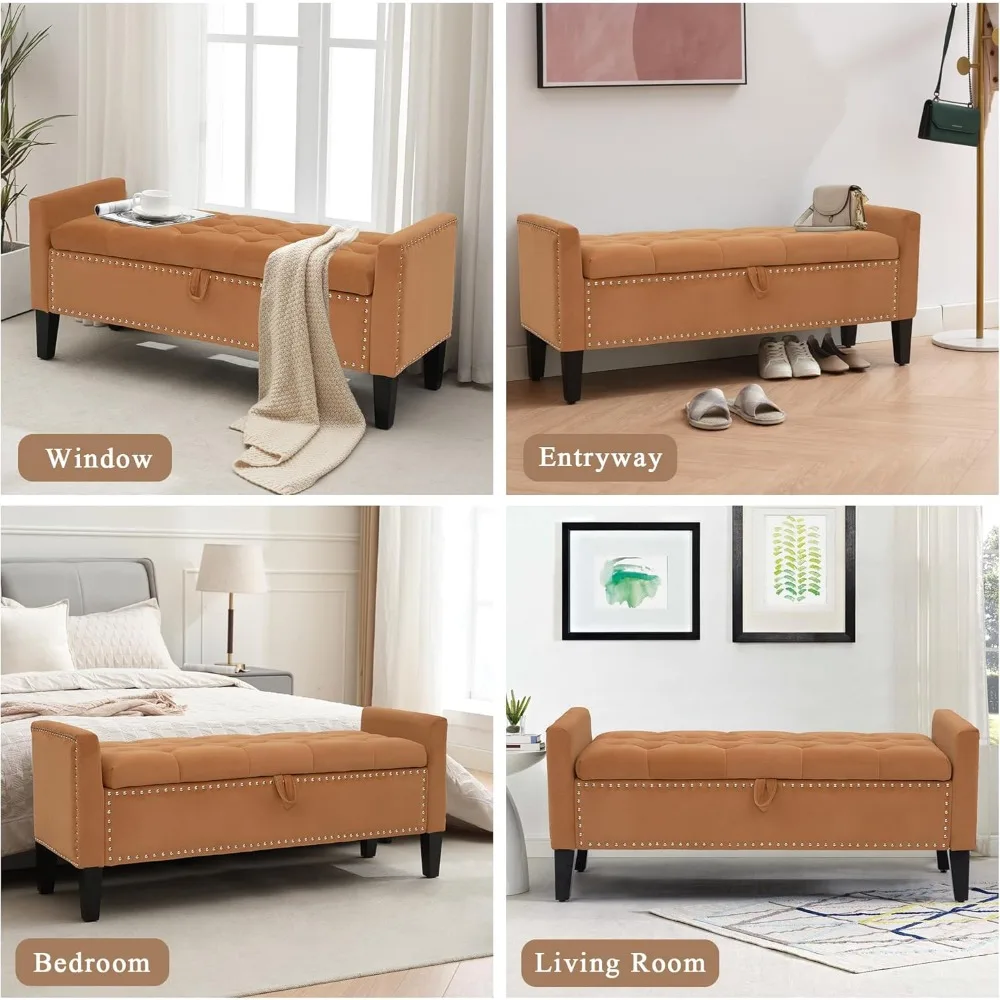 مسند تخزين حديث بأذرع، مقعد منجد بزاوية 45 زرًا لغرفة المعيشة، نهاية أثاث السرير، قطعة مخملية #6