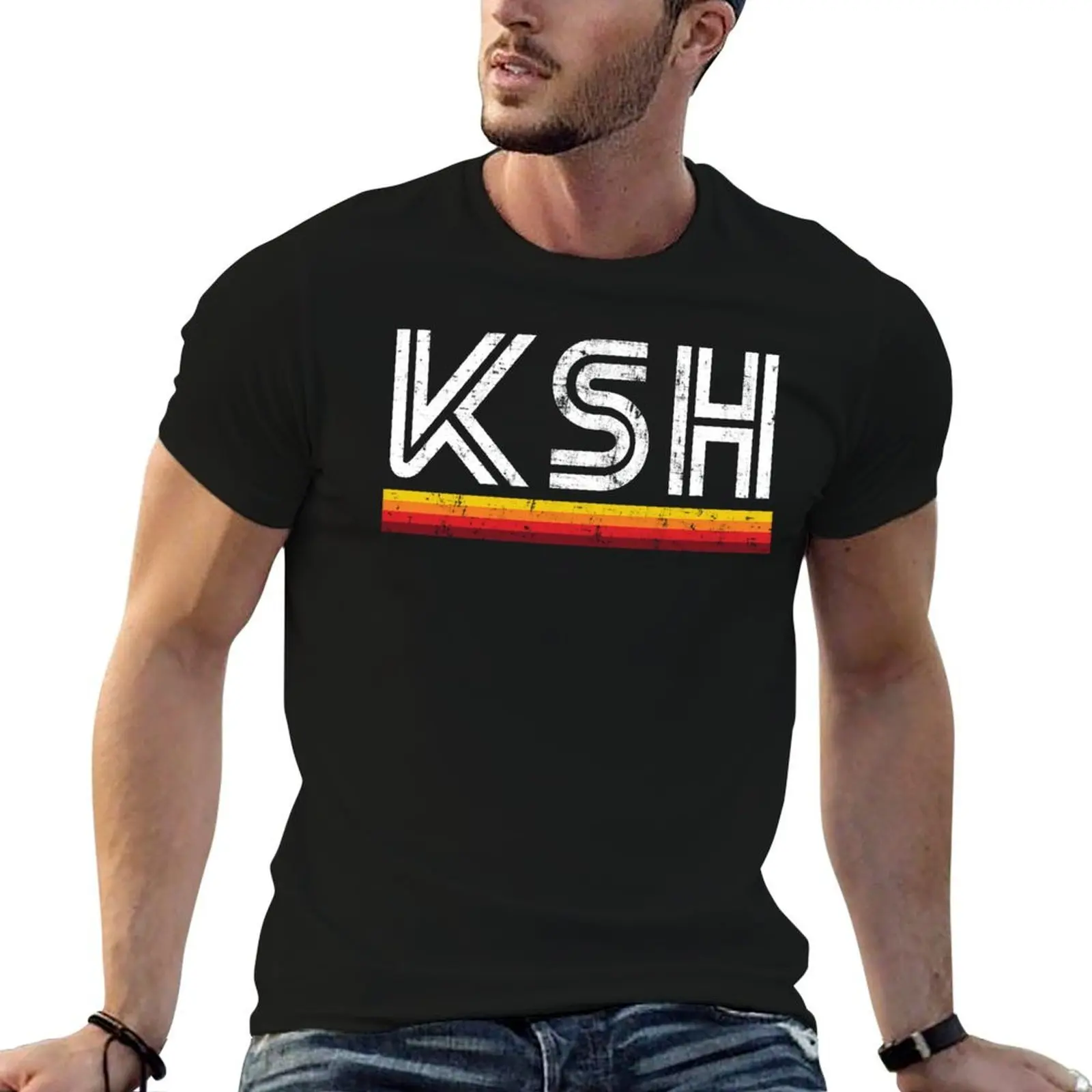 

KSH retro vintage worn T-Shirt men t shirt cotton 100% t shirts for man cotton funny T-Shirt