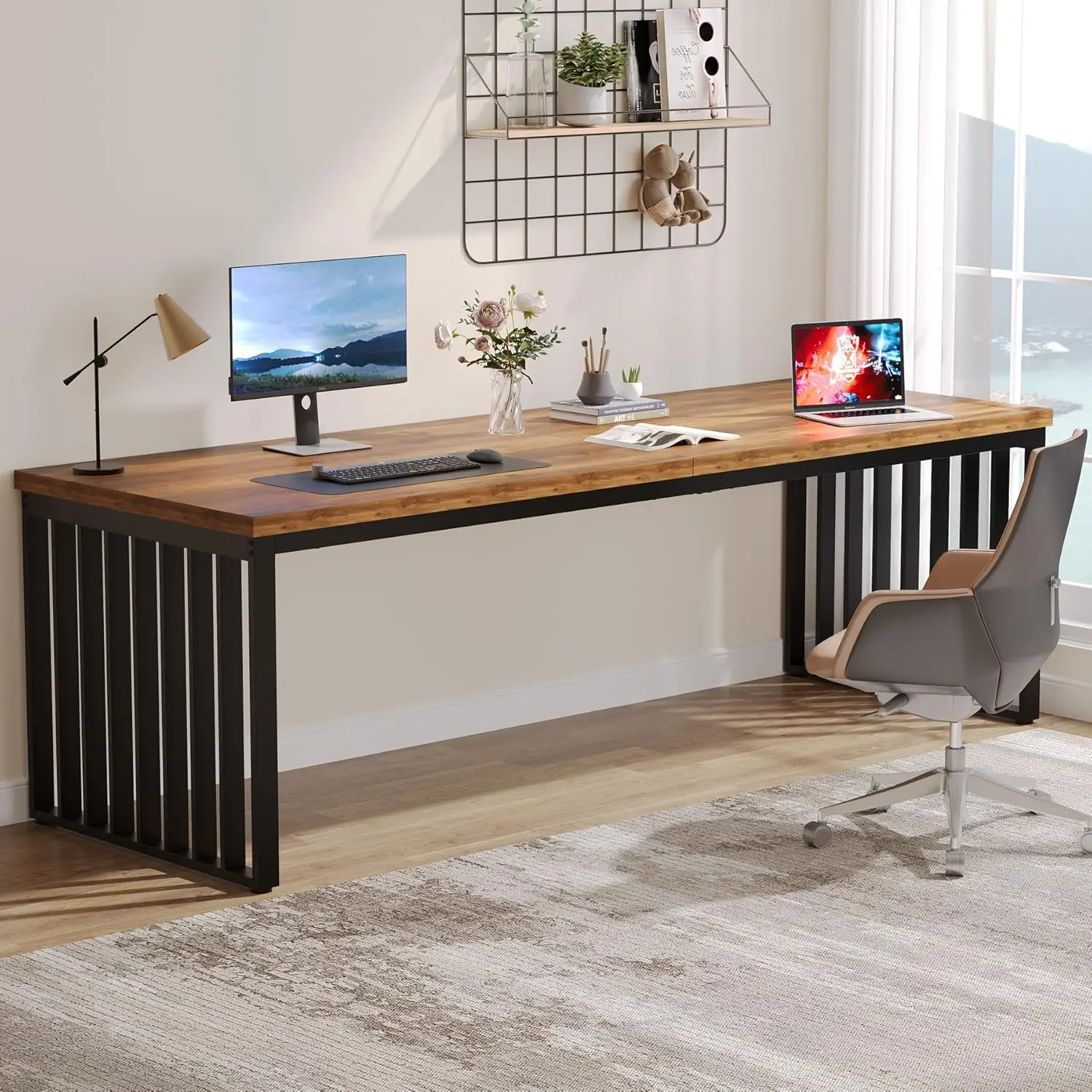 Tribesigns-Bureau d'ordinateur extra long de 78.74 ", poste de travail double, bureau double avec cadre en métal rapide, 2 prêts hypothécaires