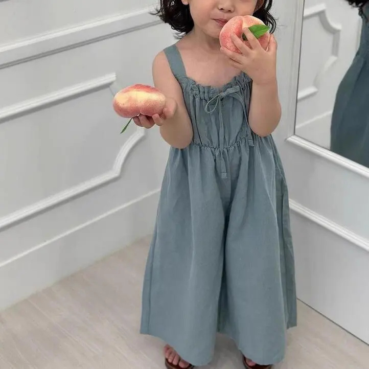 Girls Jumpsuit 0-6 Years Loose Children Wide Leg Pants Cotton Baby Girls Sling Pants Outdoor Clothes for Children Kids Clothes