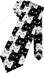 Kawaii Black and White Cats Men's Ties Slim Necktie Skinny Ties for Men Adjustable Neck Ties for Men