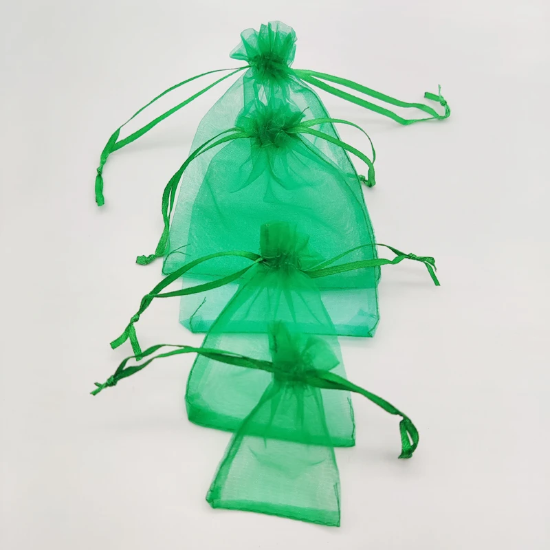 100pcs Grass Green Gift Bag Packaging Wedding Drawstring Sachet Jewlery Gift Pouches Organza Pouch Jewelry Bag Organza Gift Bags